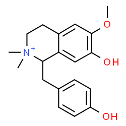 ChemSpider 2D Image | 7-Hydroxy-1-(4-hydroxybenzyl)-6-methoxy-2,2-dimethyl-1,2,3,4-tetrahydroisoquinolinium | C19H24NO3