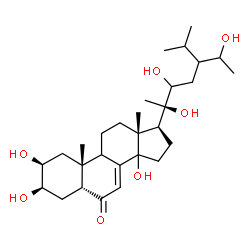ChemSpider 2D Image | (2beta,3beta,5beta,9xi,14xi,24xi)-2,3,14,20,22,28-Hexahydroxystigmast-7-en-6-one | C29H48O7