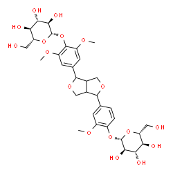 ChemSpider 2D Image | 4-{4-[4-(beta-D-Glucopyranosyloxy)-3,5-dimethoxyphenyl]tetrahydro-1H,3H-furo[3,4-c]furan-1-yl}-2-methoxyphenyl beta-D-glucopyranoside | C33H44O17