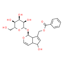 ChemSpider 2D Image | [(1S)-1-(beta-D-Allopyranosyloxy)-5-hydroxy-1,4a,5,7a-tetrahydrocyclopenta[c]pyran-7-yl]methyl benzoate | C22H26O10