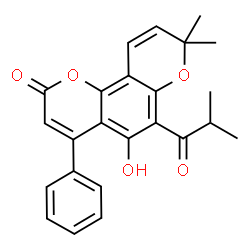ChemSpider 2D Image | 5-Hydroxy-6-isobutyryl-8,8-dimethyl-4-phenyl-2H,8H-pyrano[2,3-f]chromen-2-one | C24H22O5