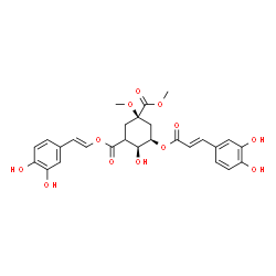 ChemSpider 2D Image | 3-[(E)-2-(3,4-Dihydroxyphenyl)vinyl] 1-methyl (1R,4S,5R)-5-{[(2E)-3-(3,4-dihydroxyphenyl)-2-propenoyl]oxy}-4-hydroxy-1-methoxy-1,3-cyclohexanedicarboxylate | C27H28O12