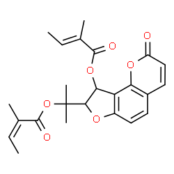 ChemSpider 2D Image | 2-(9-{[(2E)-2-Methyl-2-butenoyl]oxy}-2-oxo-8,9-dihydro-2H-furo[2,3-h]chromen-8-yl)-2-propanyl (2Z)-2-methyl-2-butenoate | C24H26O7