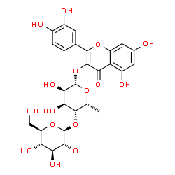 ChemSpider 2D Image | 2-(3,4-Dihydroxyphenyl)-5,7-dihydroxy-4-oxo-4H-chromen-3-yl 6-deoxy-4-O-beta-D-glucopyranosyl-beta-D-gulopyranoside | C27H30O16