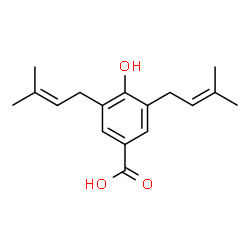 ChemSpider 2D Image | 4-Hydroxy-3,5-bis(3-methyl-2-buten-1-yl)benzoic acid | C17H22O3