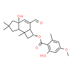 ChemSpider 2D Image | (2R,4aR)-3-Formyl-4a-hydroxy-6,6,7b-trimethyl-2,2a,4a,5,6,7,7a,7b-octahydro-1H-cyclobuta[e]inden-2-yl 2-hydroxy-4-methoxy-6-methylbenzoate | C24H30O6