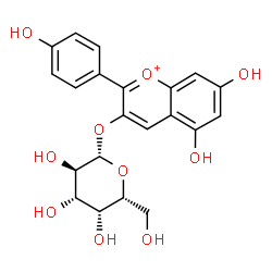 ChemSpider 2D Image | 5,7-Dihydroxy-2-(4-hydroxyphenyl)-3-chromeniumyl beta-D-galactopyranoside | C21H21O10