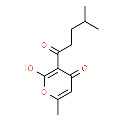 ChemSpider 2D Image | 2-Hydroxy-6-methyl-3-(4-methylpentanoyl)-4H-pyran-4-one | C12H16O4