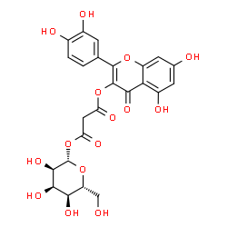ChemSpider 2D Image | 1-O-(3-{[2-(3,4-Dihydroxyphenyl)-5,7-dihydroxy-4-oxo-4H-chromen-3-yl]oxy}-3-oxopropanoyl)-beta-D-allopyranose | C24H22O15