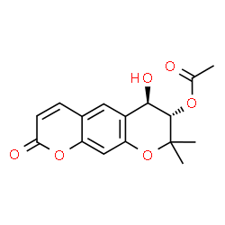 ChemSpider 2D Image | (6R,7S)-6-Hydroxy-8,8-dimethyl-2-oxo-7,8-dihydro-2H,6H-pyrano[3,2-g]chromen-7-yl acetate | C16H16O6