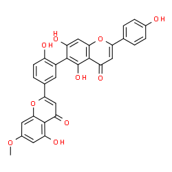 ChemSpider 2D Image | 5,7-Dihydroxy-6-[2-hydroxy-5-(5-hydroxy-7-methoxy-4-oxo-4H-chromen-2-yl)phenyl]-2-(4-hydroxyphenyl)-4H-chromen-4-one | C31H20O10