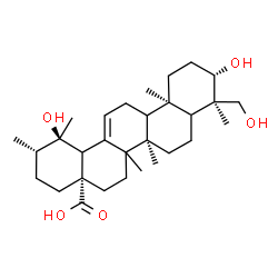 ChemSpider 2D Image | (3beta,5xi,9xi,14xi,18xi,20beta)-3,19,23-Trihydroxyurs-12-en-28-oic acid | C30H48O5