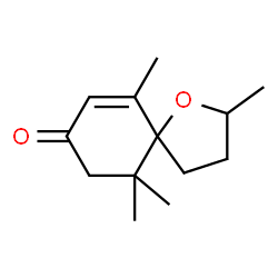ChemSpider 2D Image | 2,6,10,10-Tetramethyl-1-oxaspiro[4.5]dec-6-en-8-one | C13H20O2