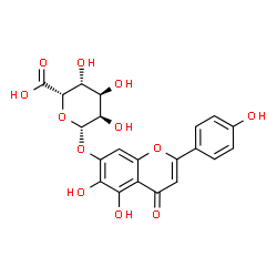 ChemSpider 2D Image | 5,6-Dihydroxy-2-(4-hydroxyphenyl)-4-oxo-4H-chromen-7-yl beta-D-gulopyranosiduronic acid | C21H18O12