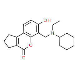 ChemSpider 2D Image | 6-{[Cyclohexyl(ethyl)amino]methyl}-7-hydroxy-2,3-dihydrocyclopenta[c]chromen-4(1H)-one | C21H27NO3