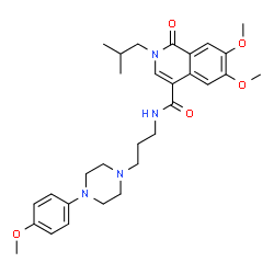 ChemSpider 2D Image | 2-Isobutyl-6,7-dimethoxy-N-{3-[4-(4-methoxyphenyl)-1-piperazinyl]propyl}-1-oxo-1,2-dihydro-4-isoquinolinecarboxamide | C30H40N4O5