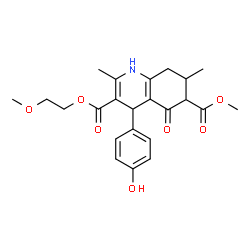 ChemSpider 2D Image | 3-(2-Methoxyethyl) 6-methyl 4-(4-hydroxyphenyl)-2,7-dimethyl-5-oxo-1,4,5,6,7,8-hexahydro-3,6-quinolinedicarboxylate | C23H27NO7