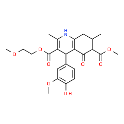 ChemSpider 2D Image | 3-(2-Methoxyethyl) 6-methyl 4-(4-hydroxy-3-methoxyphenyl)-2,7-dimethyl-5-oxo-1,4,5,6,7,8-hexahydro-3,6-quinolinedicarboxylate | C24H29NO8