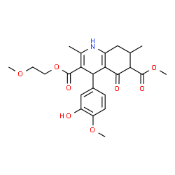 ChemSpider 2D Image | 3-(2-Methoxyethyl) 6-methyl 4-(3-hydroxy-4-methoxyphenyl)-2,7-dimethyl-5-oxo-1,4,5,6,7,8-hexahydro-3,6-quinolinedicarboxylate | C24H29NO8
