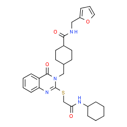ChemSpider 2D Image | 4-{[2-{[2-(Cyclohexylamino)-2-oxoethyl]sulfanyl}-4-oxo-3(4H)-quinazolinyl]methyl}-N-(2-furylmethyl)cyclohexanecarboxamide | C29H36N4O4S