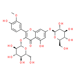 ChemSpider 2D Image | 3-(beta-D-Glucopyranosyloxy)-5-hydroxy-2-(4-hydroxy-3-methoxyphenyl)-4-oxo-4H-chromen-7-yl beta-D-glucopyranoside | C28H32O17