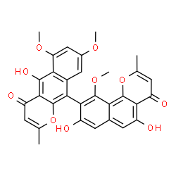 ChemSpider 2D Image | 10-(5,8-Dihydroxy-10-methoxy-2-methyl-4-oxo-4H-benzo[h]chromen-9-yl)-5-hydroxy-6,8-dimethoxy-2-methyl-benzo[g]chromen-4-one | C31H24O10