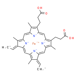 ChemSpider 2D Image | ferrous;3-[(1Z,4Z,8E,9Z,13E,14Z)-18-(2-carboxyethyl)-8,13-di(ethylidene)-3,7,12,17-tetramethyl-porphyrin-21,22,23,24-tetraid-2-yl]propanoic acid | C34H32FeN4O4