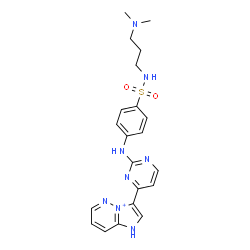 ChemSpider 2D Image | 3-{2-[(4-{[3-(Dimethylamino)propyl]sulfamoyl}phenyl)amino]-4-pyrimidinyl}-1H-imidazo[1,2-b]pyridazin-4-ium | C21H25N8O2S