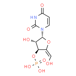 ChemSpider 2D Image | 1-[(4E)-3-O-Phosphono-beta-D-threo-pent-4-enofuranosyl]-2,4(1H,3H)-pyrimidinedione | C9H11N2O9P