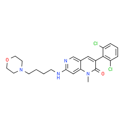 ChemSpider 2D Image | 3-(2,6-Dichlorophenyl)-1-methyl-7-{[4-(4-morpholinyl)butyl]amino}-1,6-naphthyridin-2(1H)-one | C23H26Cl2N4O2