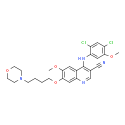ChemSpider 2D Image | 4-[(2,4-Dichloro-5-methoxyphenyl)amino]-6-methoxy-7-[4-(4-morpholinyl)butoxy]-3-quinolinecarbonitrile | C26H28Cl2N4O4