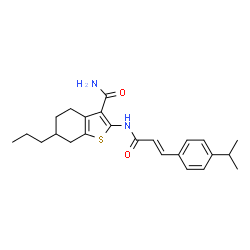 ChemSpider 2D Image | 2-{[(2E)-3-(4-Isopropylphenyl)-2-propenoyl]amino}-6-propyl-4,5,6,7-tetrahydro-1-benzothiophene-3-carboxamide | C24H30N2O2S