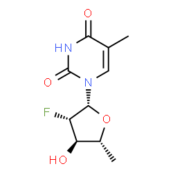ChemSpider 2D Image | 1-(2,5-Dideoxy-2-fluoro-beta-D-arabinofuranosyl)-5-methyl-2,4(1H,3H)-pyrimidinedione | C10H13FN2O4