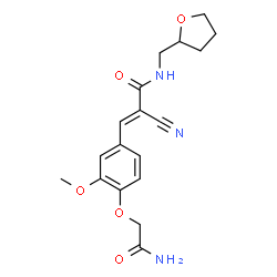 ChemSpider 2D Image | (2E)-3-[4-(2-Amino-2-oxoethoxy)-3-methoxyphenyl]-2-cyano-N-(tetrahydro-2-furanylmethyl)acrylamide | C18H21N3O5