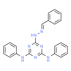 ChemSpider 2D Image | 6-[(2E)-2-Benzylidenehydrazino]-N,N'-diphenyl-1,3,5-triazine-2,4-diamine | C22H19N7