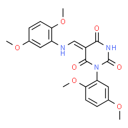 ChemSpider 2D Image | (5Z)-1-(2,5-Dimethoxyphenyl)-5-{[(2,5-dimethoxyphenyl)amino]methylene}-2,4,6(1H,3H,5H)-pyrimidinetrione | C21H21N3O7