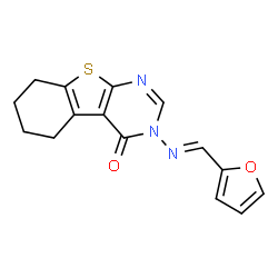 ChemSpider 2D Image | 3-[(E)-(2-Furylmethylene)amino]-5,6,7,8-tetrahydro[1]benzothieno[2,3-d]pyrimidin-4(3H)-one | C15H13N3O2S