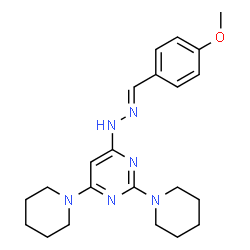 ChemSpider 2D Image | 4-[(2E)-2-(4-Methoxybenzylidene)hydrazino]-2,6-di(1-piperidinyl)pyrimidine | C22H30N6O