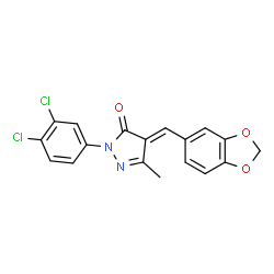 ChemSpider 2D Image | (4E)-4-(1,3-Benzodioxol-5-ylmethylene)-2-(3,4-dichlorophenyl)-5-methyl-2,4-dihydro-3H-pyrazol-3-one | C18H12Cl2N2O3