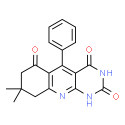 ChemSpider 2D Image | 8,8-Dimethyl-5-phenyl-8,9-dihydropyrimido[4,5-b]quinoline-2,4,6(1H,3H,7H)-trione | C19H17N3O3