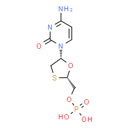 ChemSpider 2D Image | [(2S,5R)-5-(4-Amino-2-oxo-1(2H)-pyrimidinyl)-1,3-oxathiolan-2-yl]methyl dihydrogen phosphate | C8H12N3O6PS