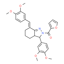 ChemSpider 2D Image | [(7E)-7-(3,4-Dimethoxybenzylidene)-3-(3,4-dimethoxyphenyl)-3,3a,4,5,6,7-hexahydro-2H-indazol-2-yl](2-furyl)methanone | C29H30N2O6