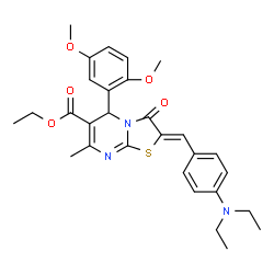 ChemSpider 2D Image | Ethyl (2Z)-2-[4-(diethylamino)benzylidene]-5-(2,5-dimethoxyphenyl)-7-methyl-3-oxo-2,3-dihydro-5H-[1,3]thiazolo[3,2-a]pyrimidine-6-carboxylate | C29H33N3O5S