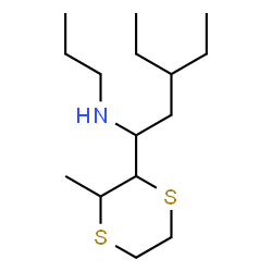 ChemSpider 2D Image | 3-Ethyl-1-(3-methyl-1,4-dithian-2-yl)-N-propyl-1-pentanamine | C15H31NS2