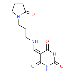 ChemSpider 2D Image | 5-({[3-(2-Oxo-1-pyrrolidinyl)propyl]amino}methylene)-2,4,6(1H,3H,5H)-pyrimidinetrione | C12H16N4O4