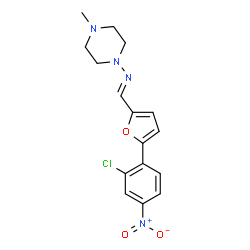 ChemSpider 2D Image | N-{(E)-[5-(2-Chloro-4-nitrophenyl)-2-furyl]methylene}-4-methylpiperazin-1-amine | C16H17ClN4O3