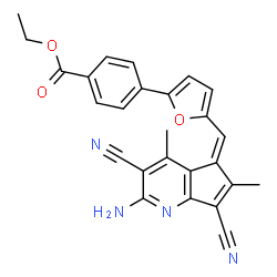 ChemSpider 2D Image | Ethyl 4-{5-[(Z)-(2-amino-3,7-dicyano-4,6-dimethyl-5H-cyclopenta[b]pyridin-5-ylidene)methyl]-2-furyl}benzoate | C26H20N4O3