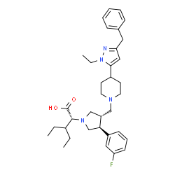 ChemSpider 2D Image | (2R)-2-[(3S,4S)-3-{[4-(3-Benzyl-1-ethyl-1H-pyrazol-5-yl)-1-piperidinyl]methyl}-4-(3-fluorophenyl)-1-pyrrolidinyl]-3-ethylpentanoic acid | C35H47FN4O2