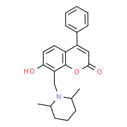 ChemSpider 2D Image | 8-[(2,6-Dimethyl-1-piperidinyl)methyl]-7-hydroxy-4-phenyl-2H-chromen-2-one | C23H25NO3