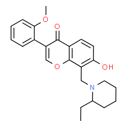 ChemSpider 2D Image | 8-[(2-Ethyl-1-piperidinyl)methyl]-7-hydroxy-3-(2-methoxyphenyl)-4H-chromen-4-one | C24H27NO4